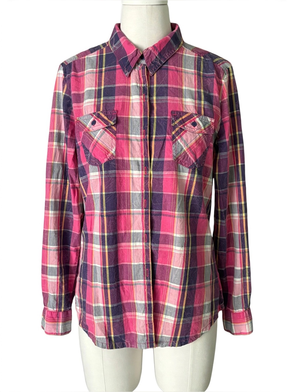 Vintage 2013 l.e.i. "Bailey" Plaid Roll-Tab Shirt - Junior's XL (15/17)